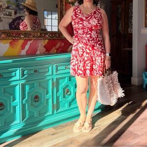 Women’s Red Floral Sleeveless V-Neck Dress